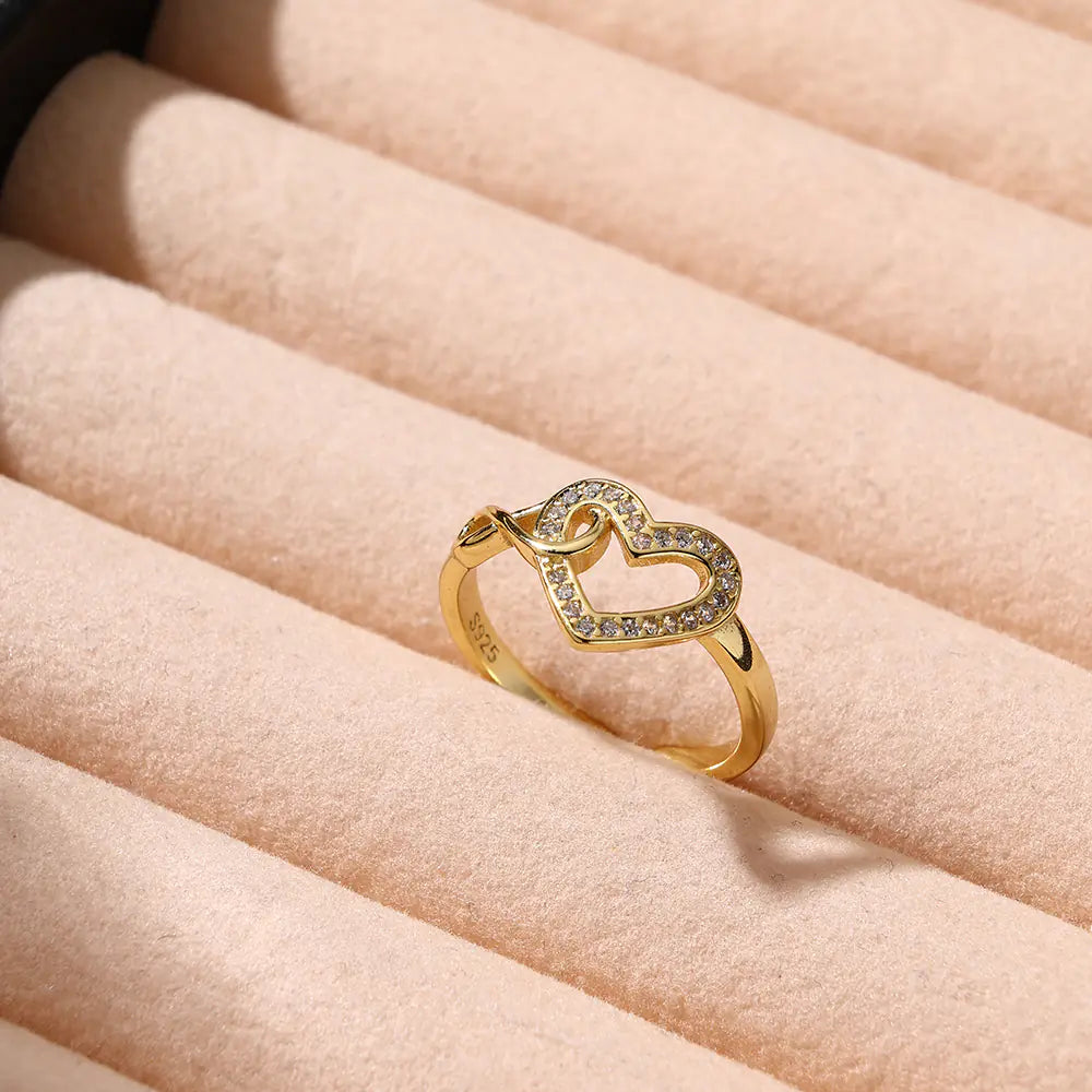 Simple 925 Sterling Silver Heart CZ Adjustable Ring
