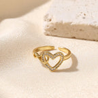 Simple 925 Sterling Silver Heart CZ Adjustable Ring