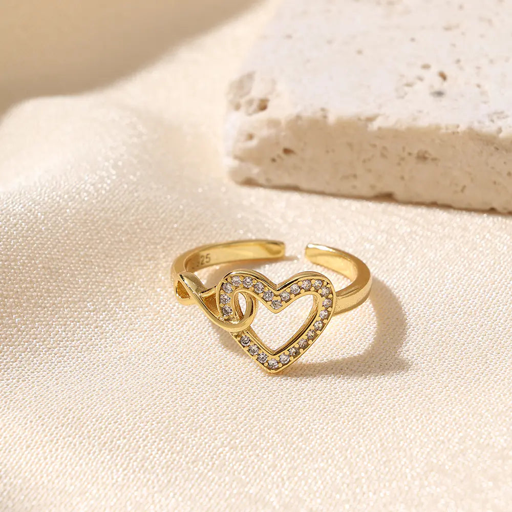 Simple 925 Sterling Silver Heart CZ Adjustable Ring