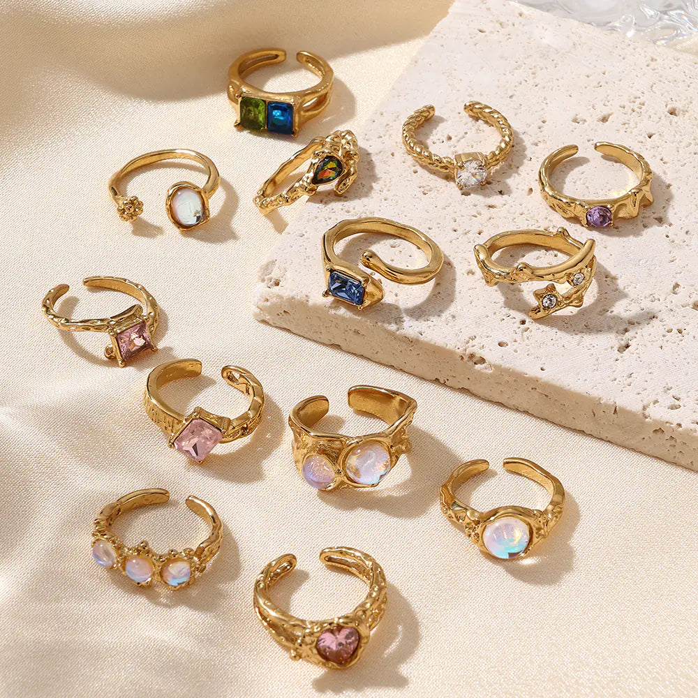 18k Gold-plated Stainless Steel Pink Zircon Adjustable Ring