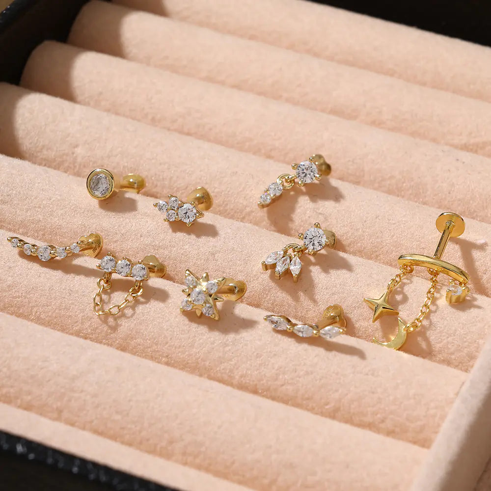 New Trendy 925 Sterling Silver CZ Stud Earrings