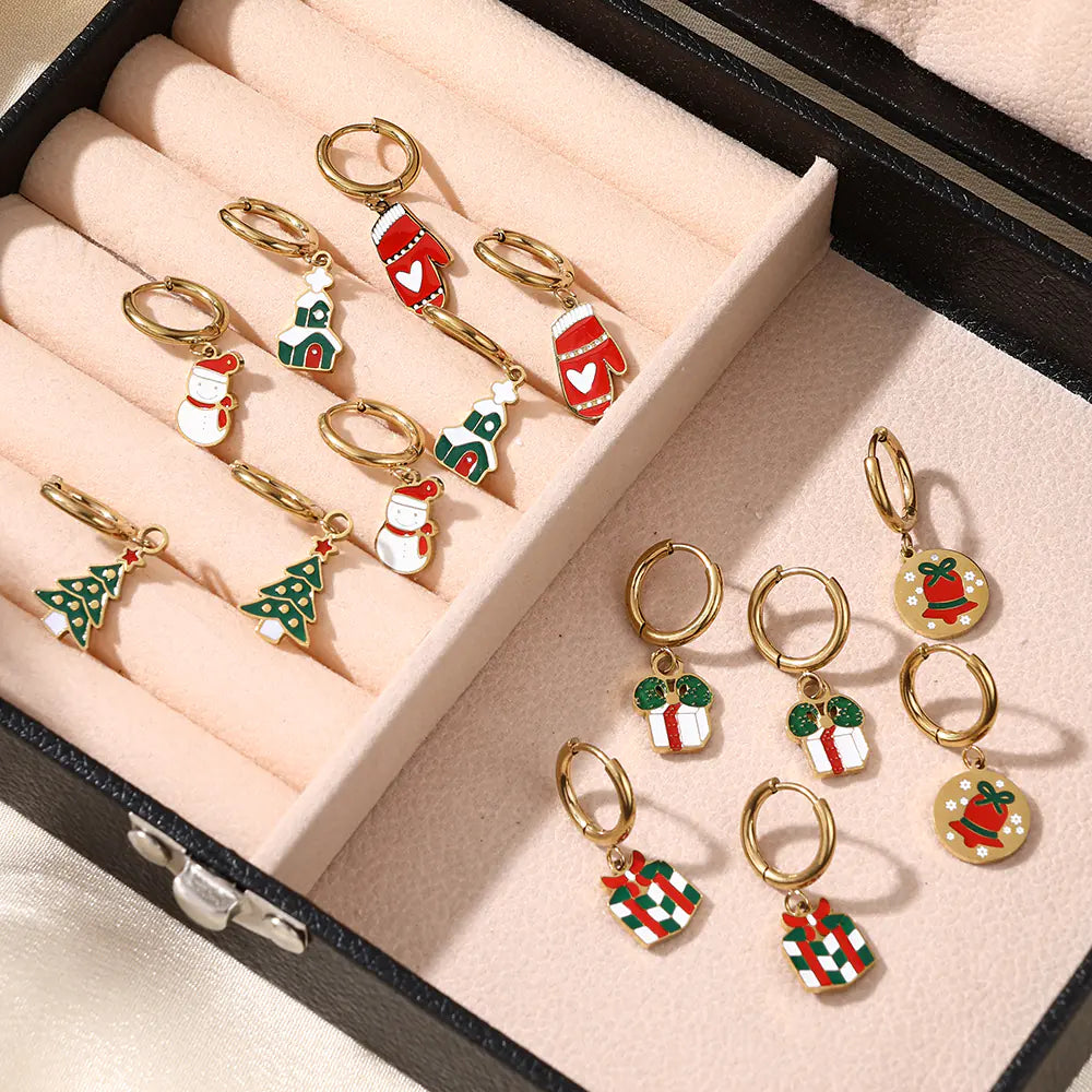 Gold Plated Stainless Steel Hoop Christmas Gloves Earrings