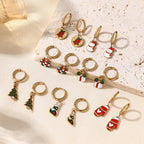 Stainless Steel Cute Enamel Huggie Hoop Christmas Earrings