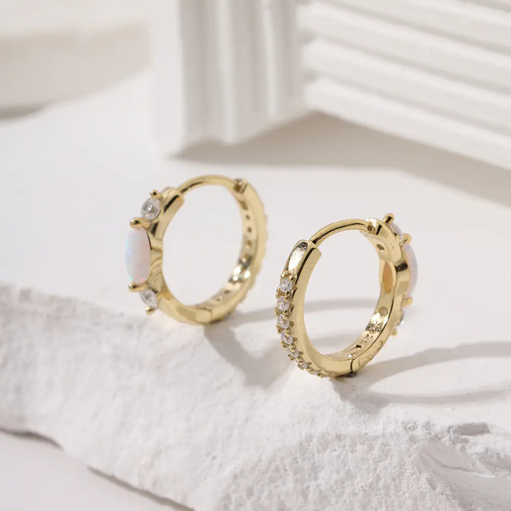 S925 Sterling Silver Opal Hoop Earrings