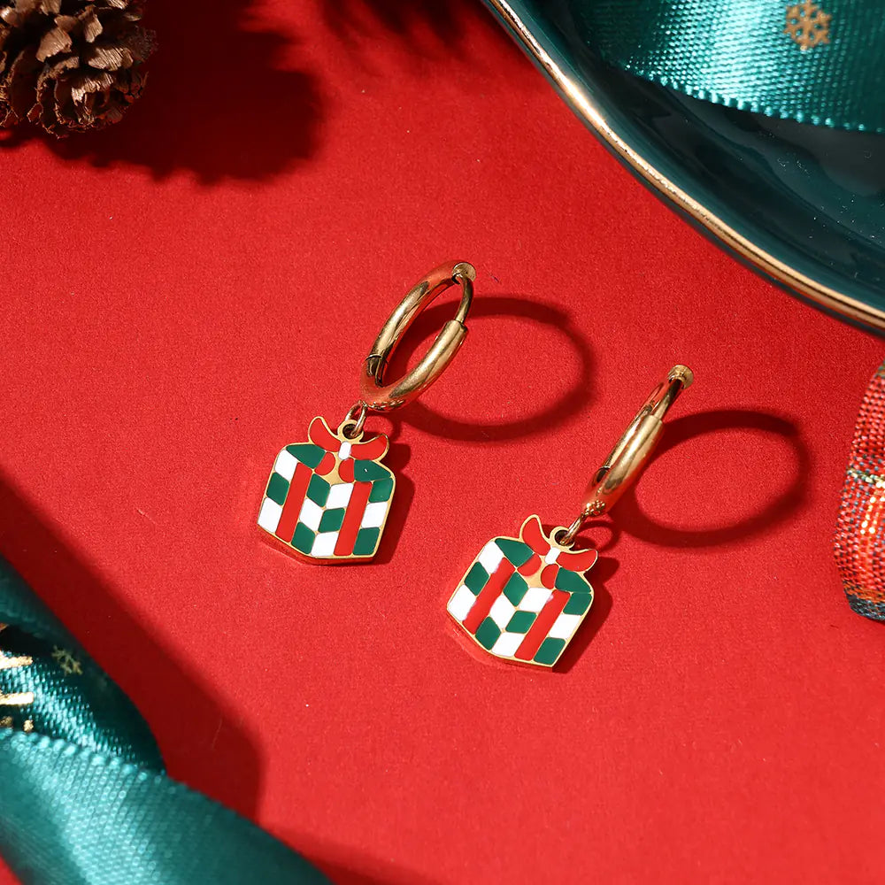 Stainless Steel Gold Plated Christmas Gift Earrings