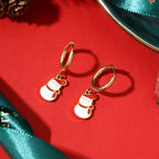 Stainless Steel Christmas Hoop Earrings with Tree Snowman