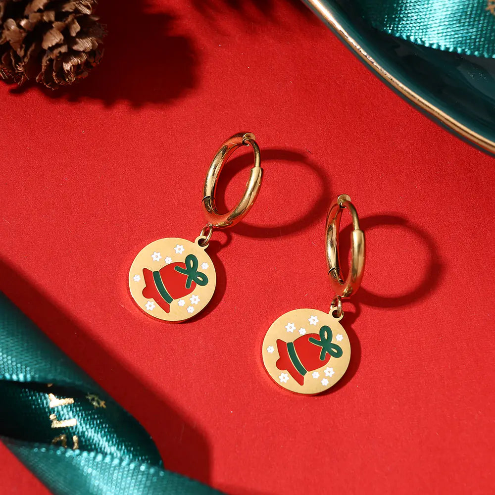 Stainless Steel Cute Enamel Huggie Hoop Christmas Earrings