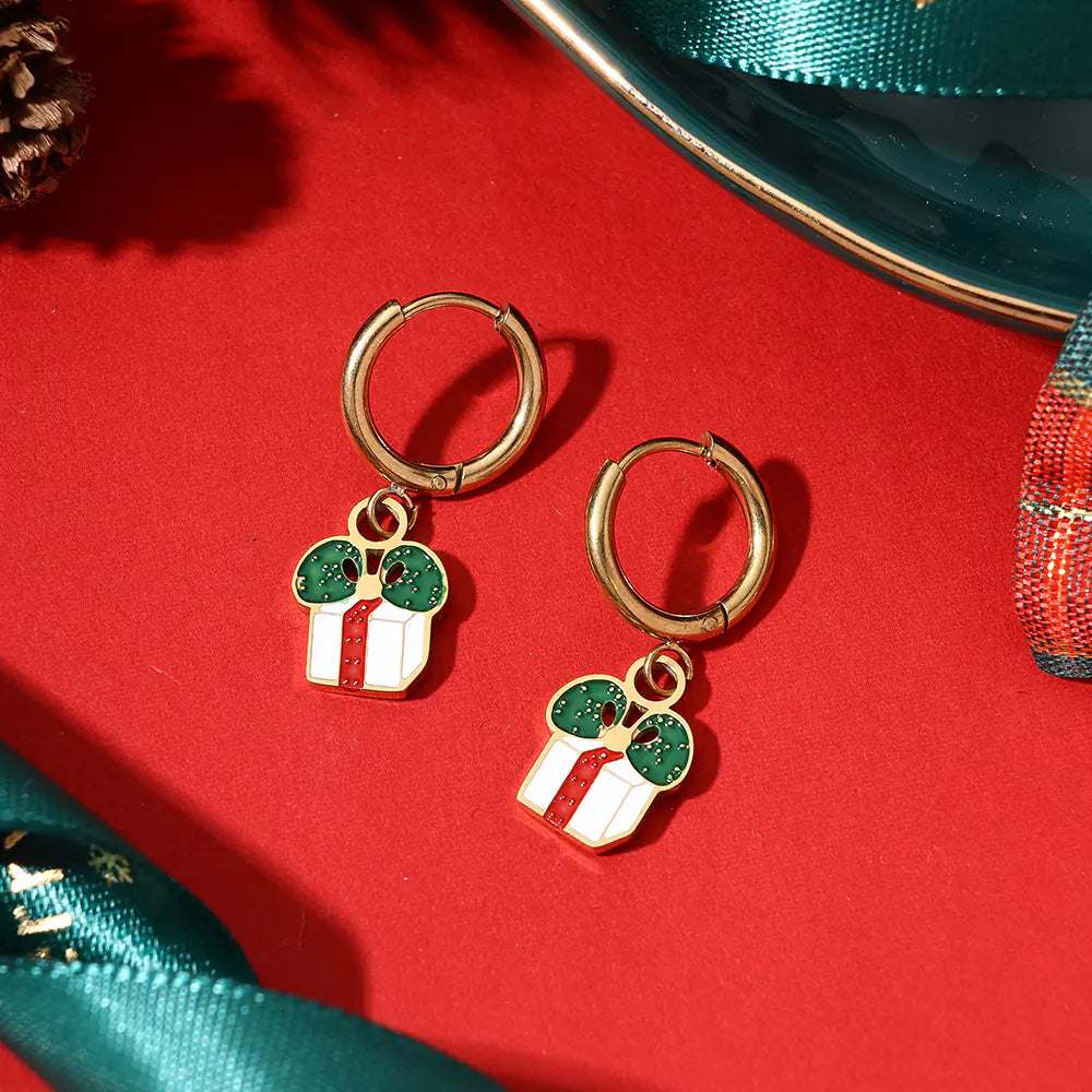 Stainless Steel Gold Plated Christmas Gift Earrings