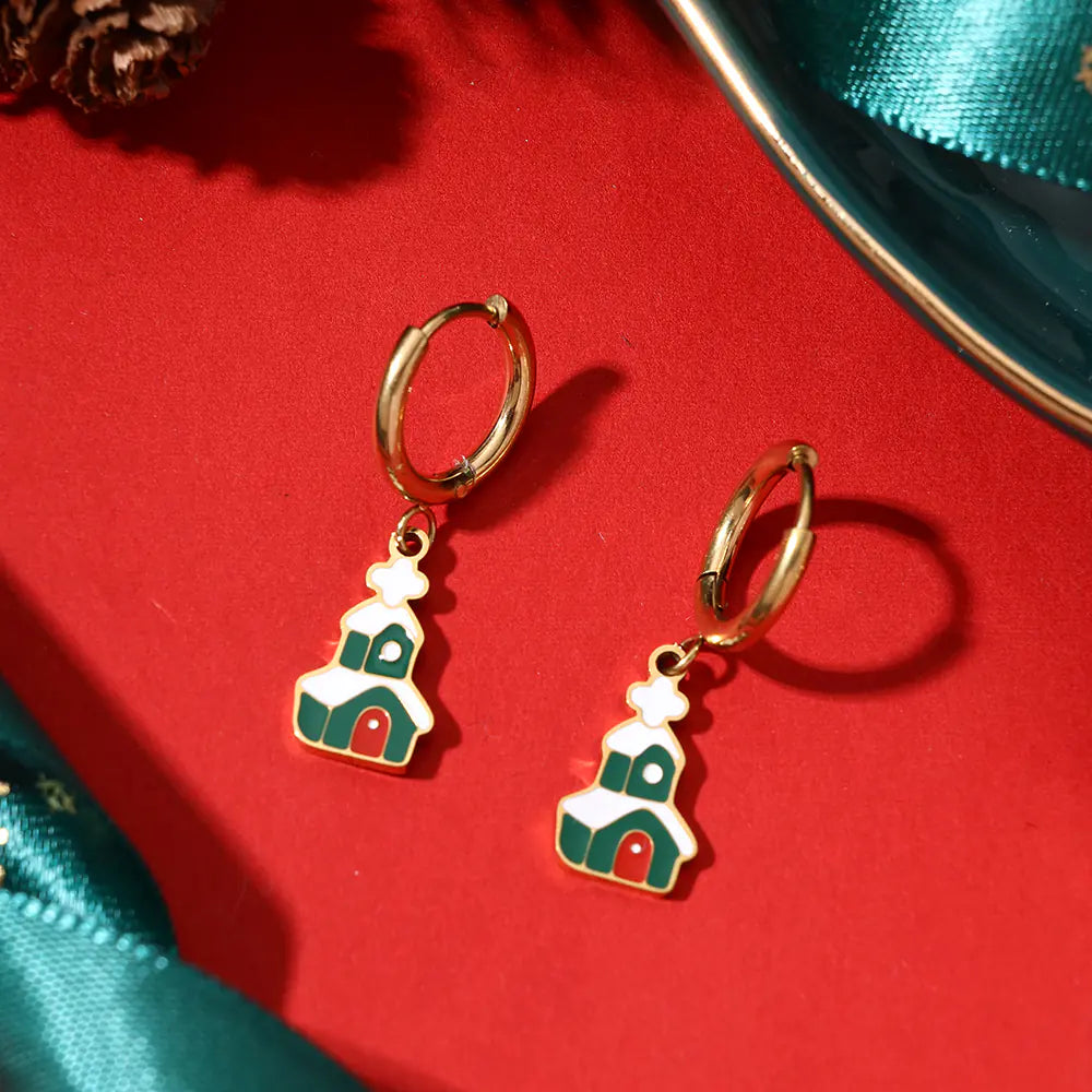 Christmas Tree Stainless Steel Hoop Earrings Luxury