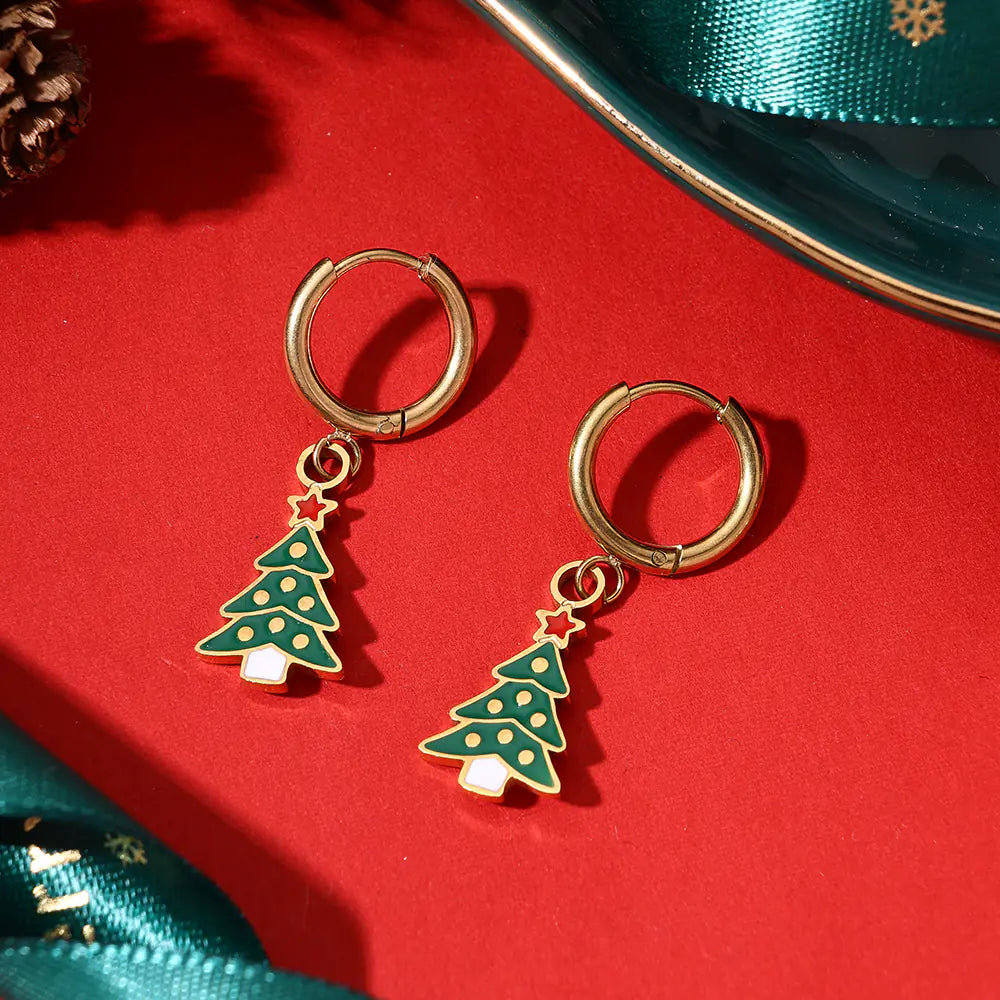 Christmas Tee Oil Drop Stainless Steel Hoop Earrings