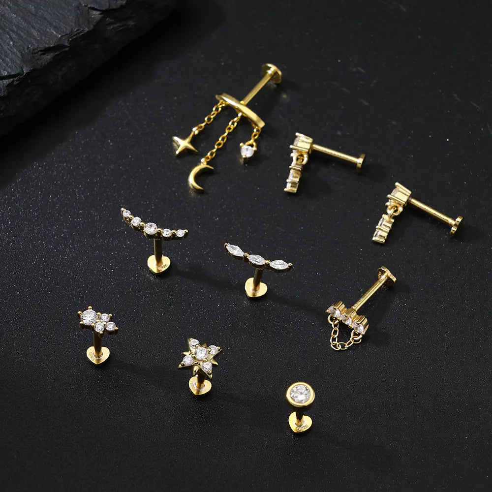 Fashion S925 Sterling Silver Gold Stud Earrings