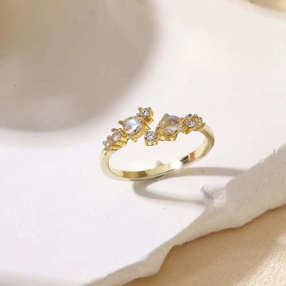 925 Sterling Silver Moonstone Adjustable Ring