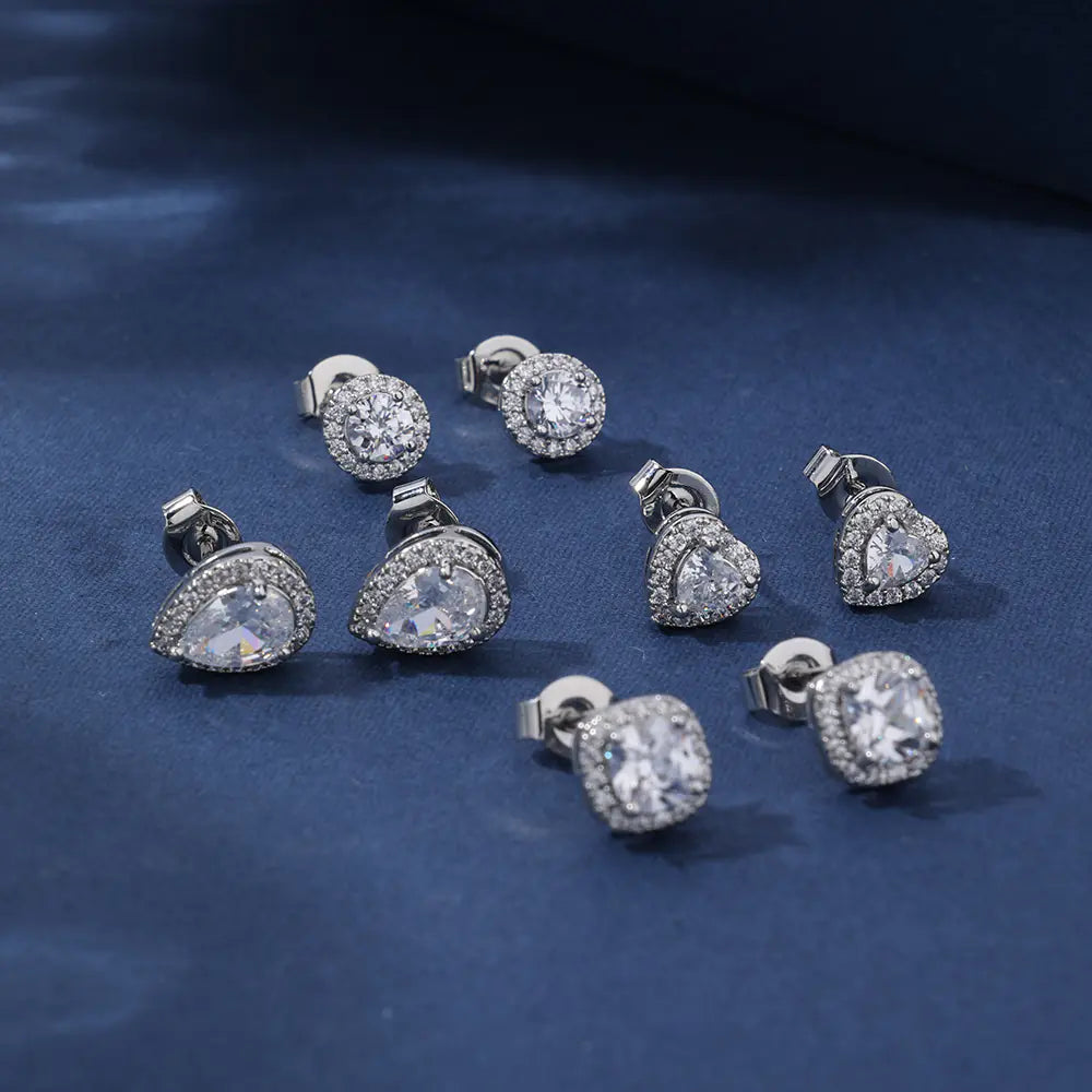 Light Luxury Iced Out Diamond Brass Heart CZ Earrings