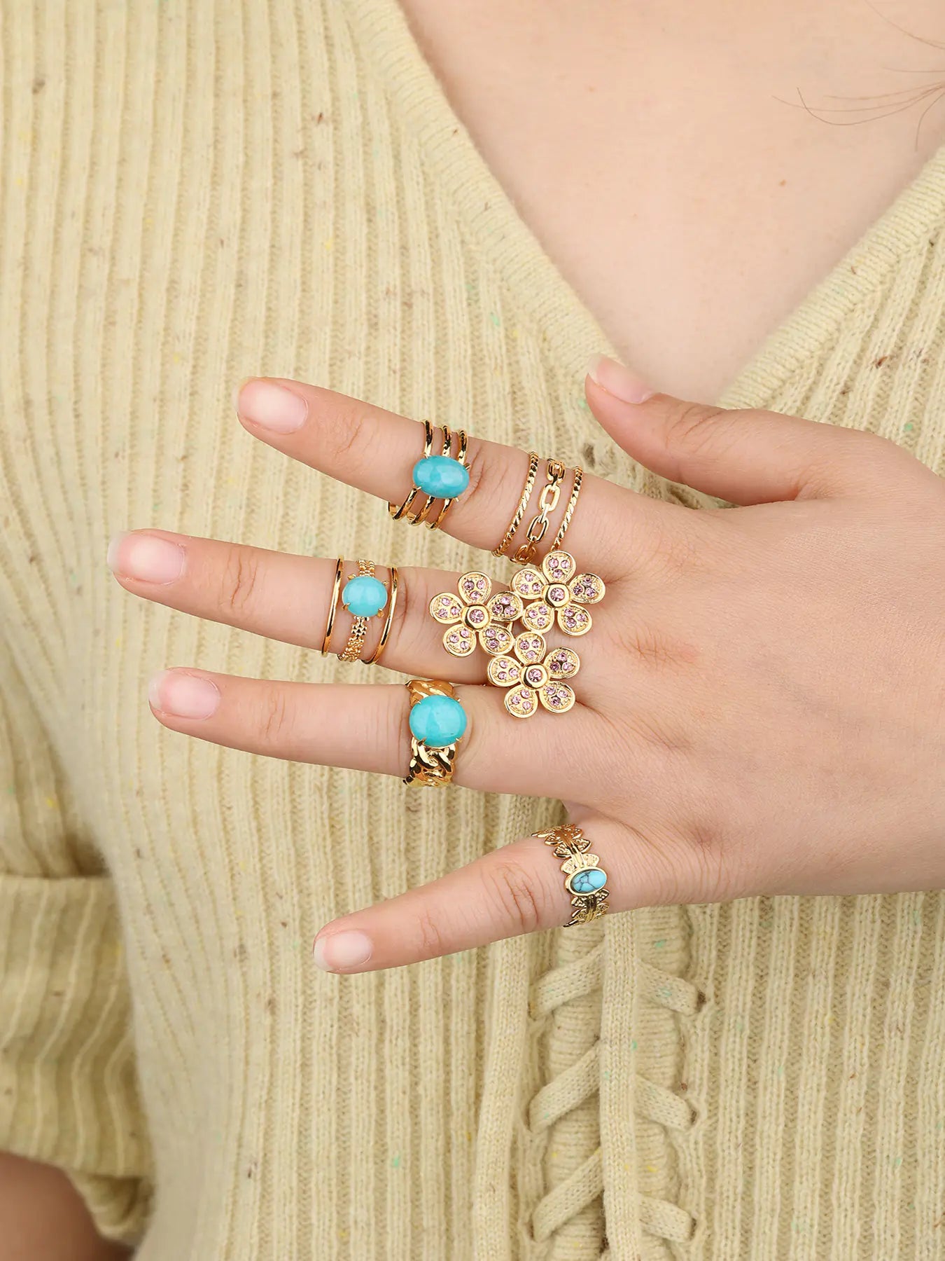 Trendy Open Gold Plated Natural Stone Ring