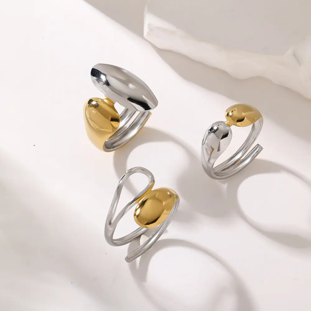 Two-Tone Hollow Design Stainless Steel Ring