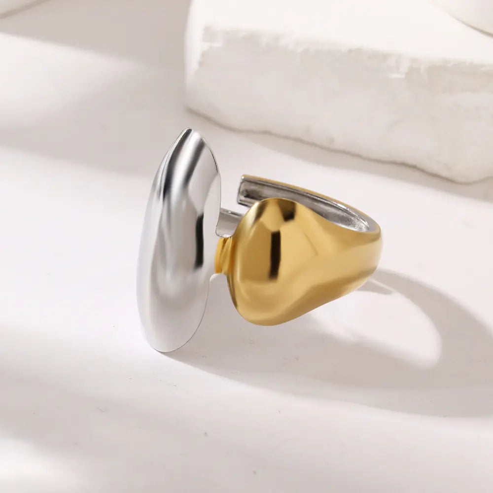 Two-Tone Large And Small Oval Stainless Steel Ring