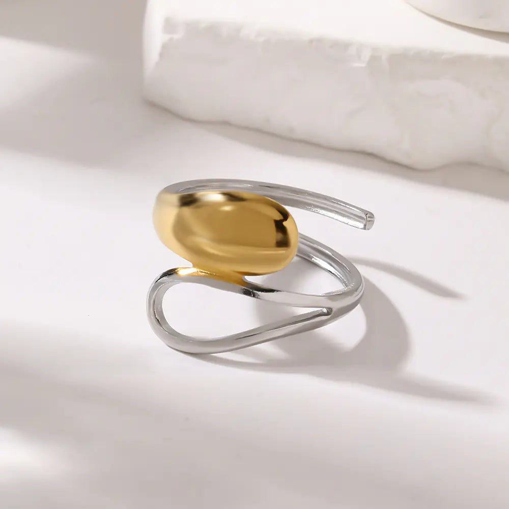 Two-Tone Hollow Design Stainless Steel Ring