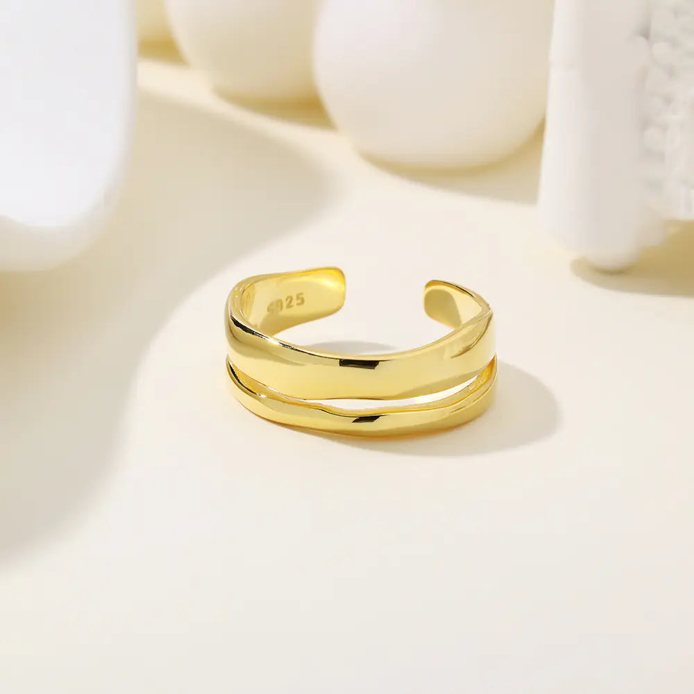 925 Sterling Silver Chunky Rings Irregular Double Layer