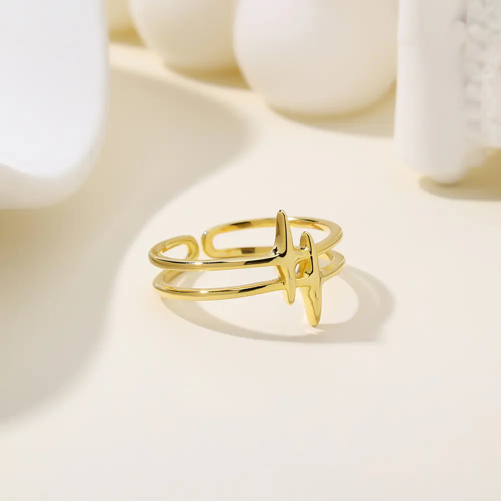 S925 Silver Double-layered Quadrilateral Star Open Ring