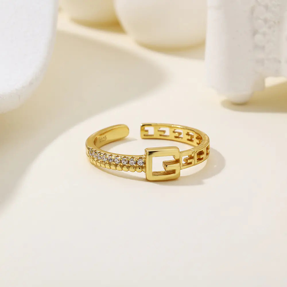 S925 Sterling Silver Belt Buckle Adjustable Gold Ring