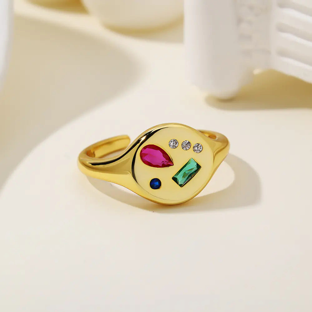 925 Sterling Silver Circular Inlaid Irregular Color Ring