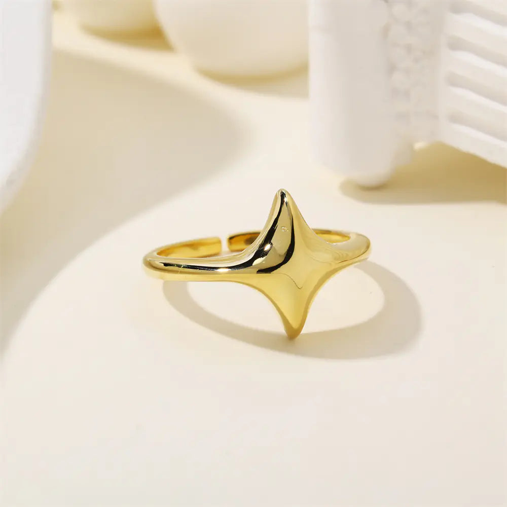 925 Sterling Silver Four-pointed starburst Plain Ring