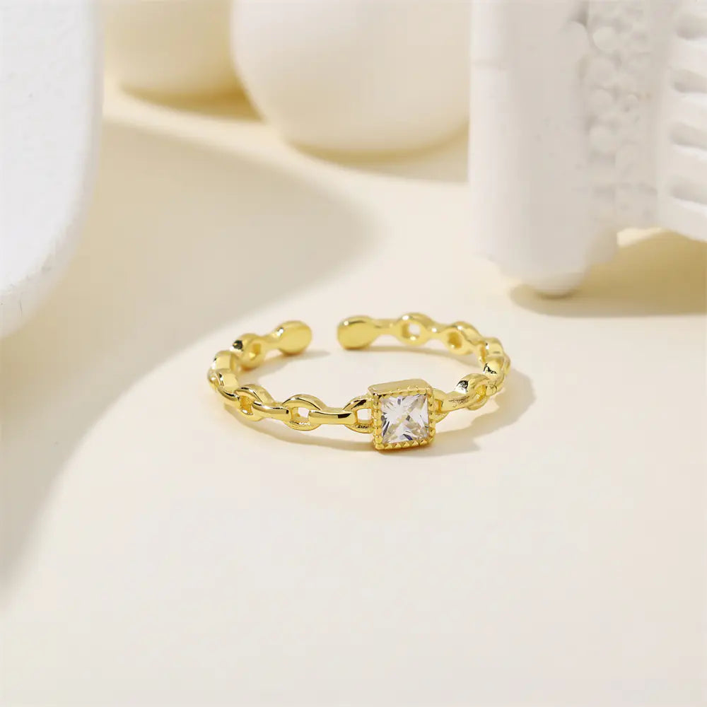 Simple S925 Sterling Silver Main Baguette CZ Open Rings