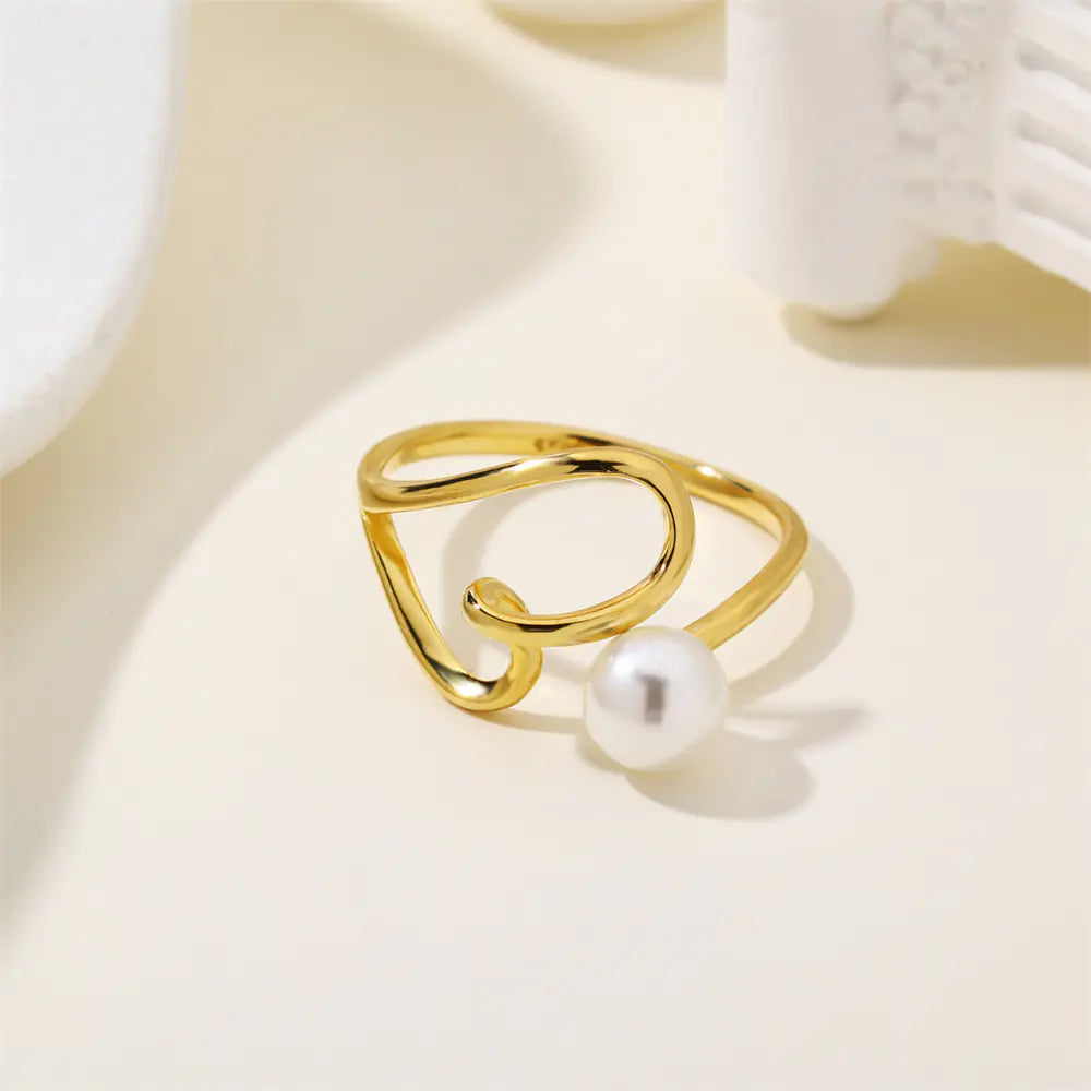 S925 Sterling Silver Lined Shell Pearl Adjustable Ring