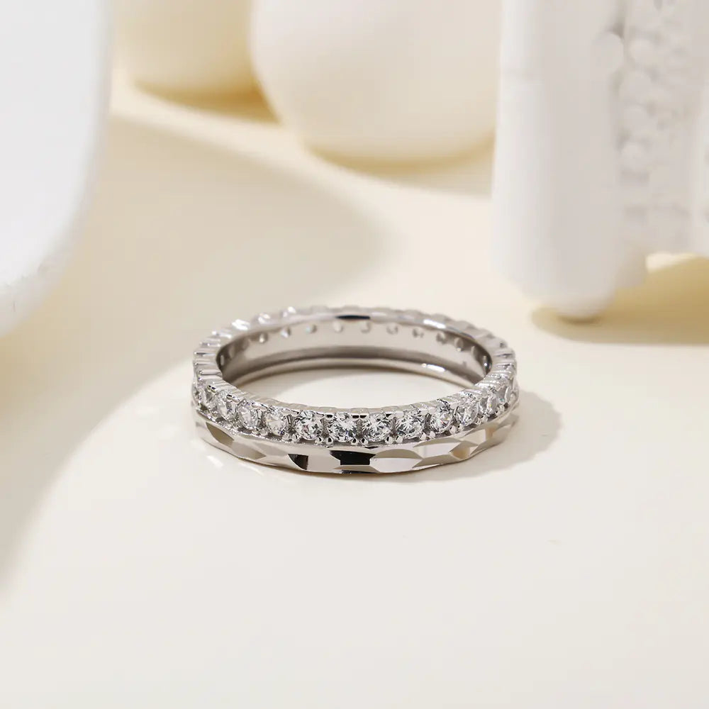 Fashion 925 Silver Geometry Round Zircon Ring