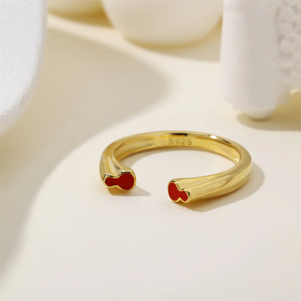 S925 Sterling Silver Red Enamel Double Gourd Open Ring
