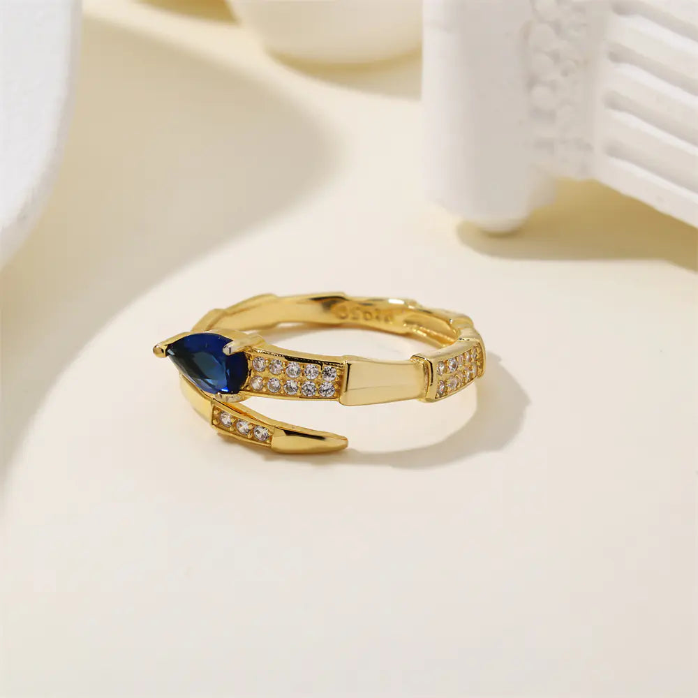 Blue CZ Snake Design 925 Sterling Silver Gold Ring