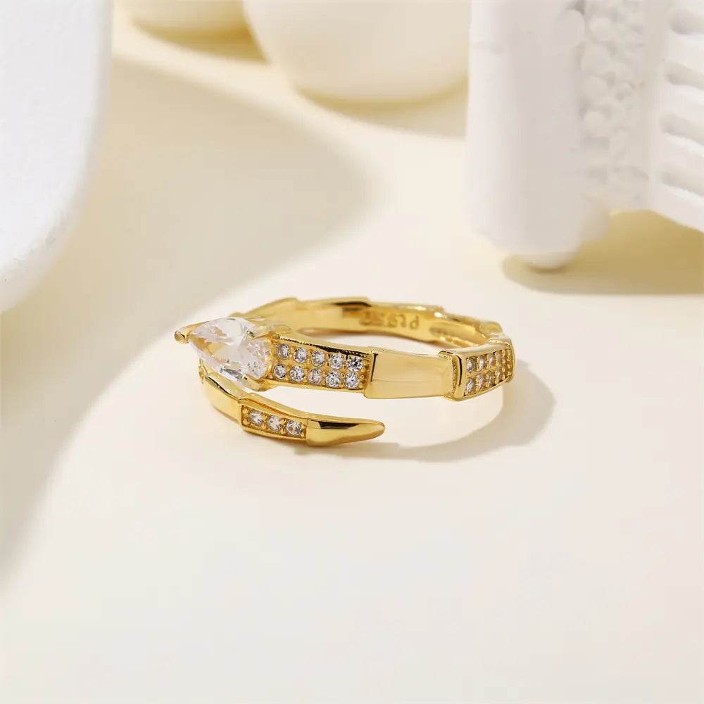White Zicorn Snake Design 925 Sterling Silver Gold Ring