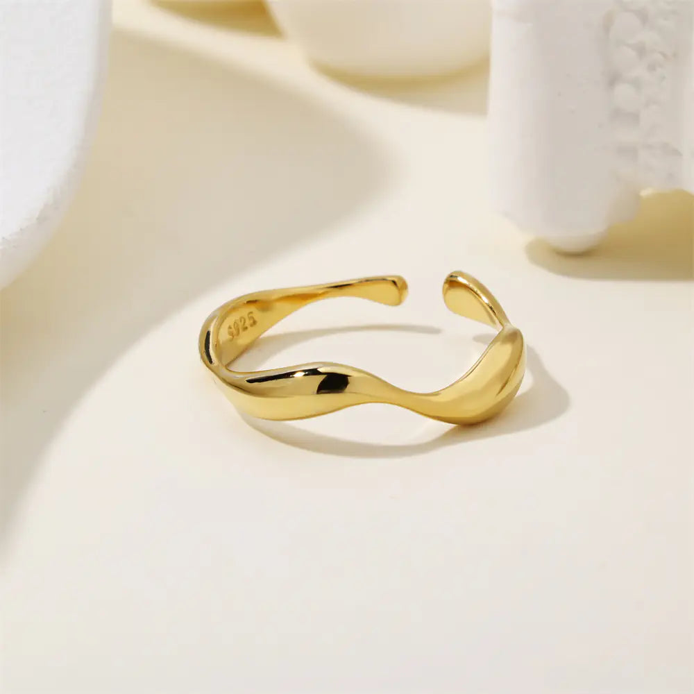 925 Sterling Silver Gold Plated Wave CZ Ring