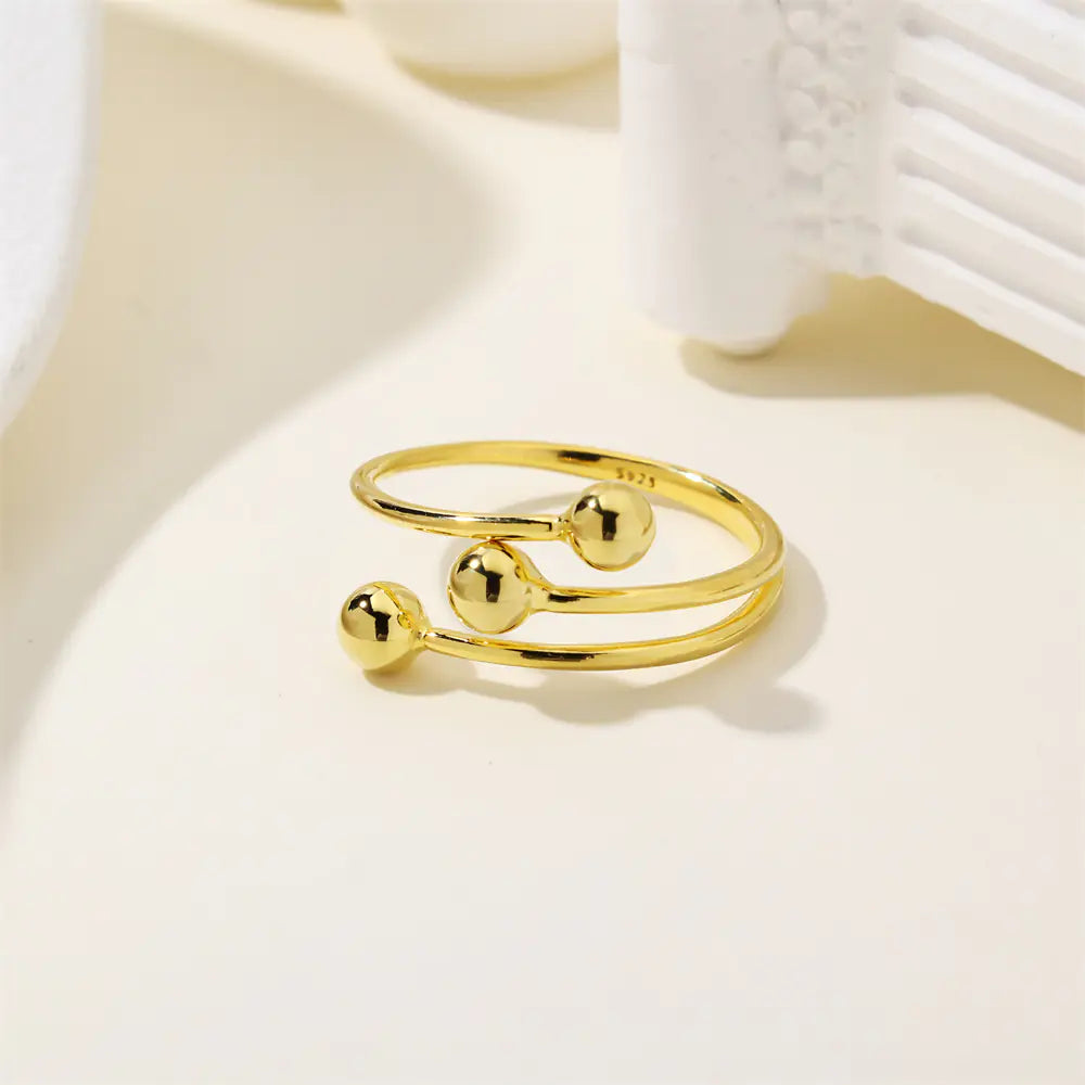 S925 Sterling Silver Lined Round Beads Open Rings