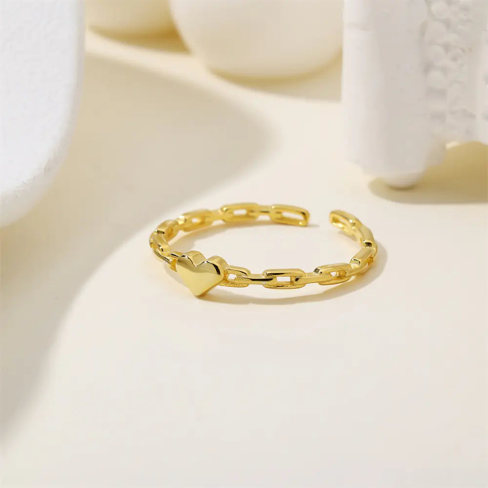 Trendy S925 Sterling Silver Heart Cuban Adjustable Ring