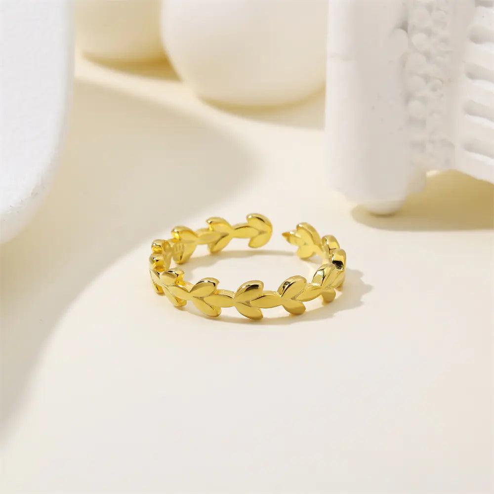 New S925 Sterling Silver Olive Branch Adjustable Ring