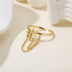 S925 Sterling Silver Star Chain Fringed Adjustable Ring