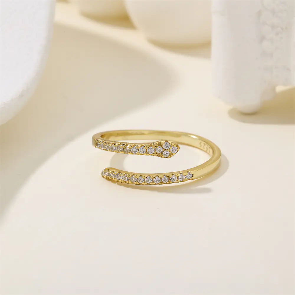 Snake Design 925 Sterling Silver CZ 18K Gold Ring
