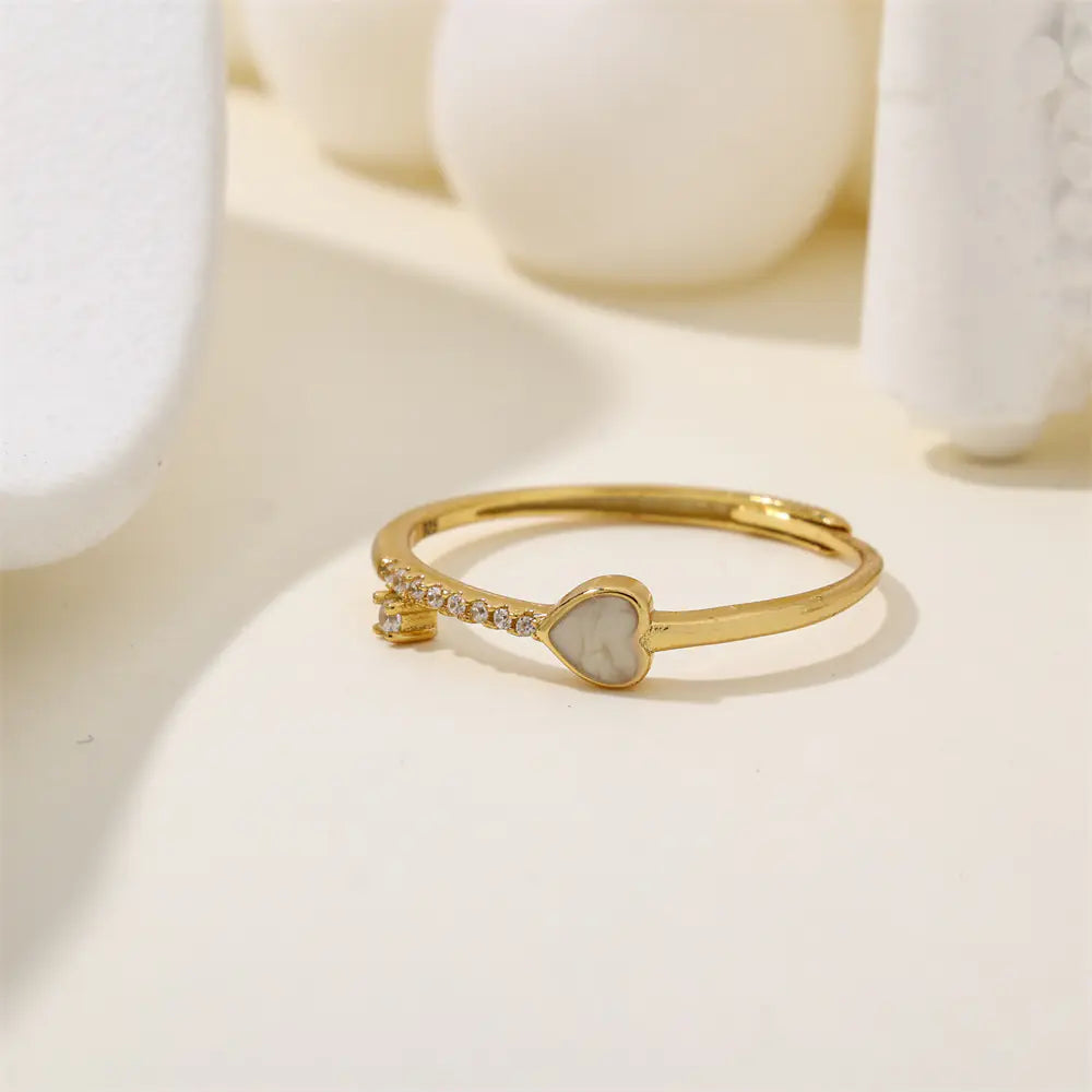 S925 Sterling Silver Heart Enamel Adjustable Ring