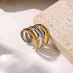 Adjustable Stainless steel three loop two-tone ring