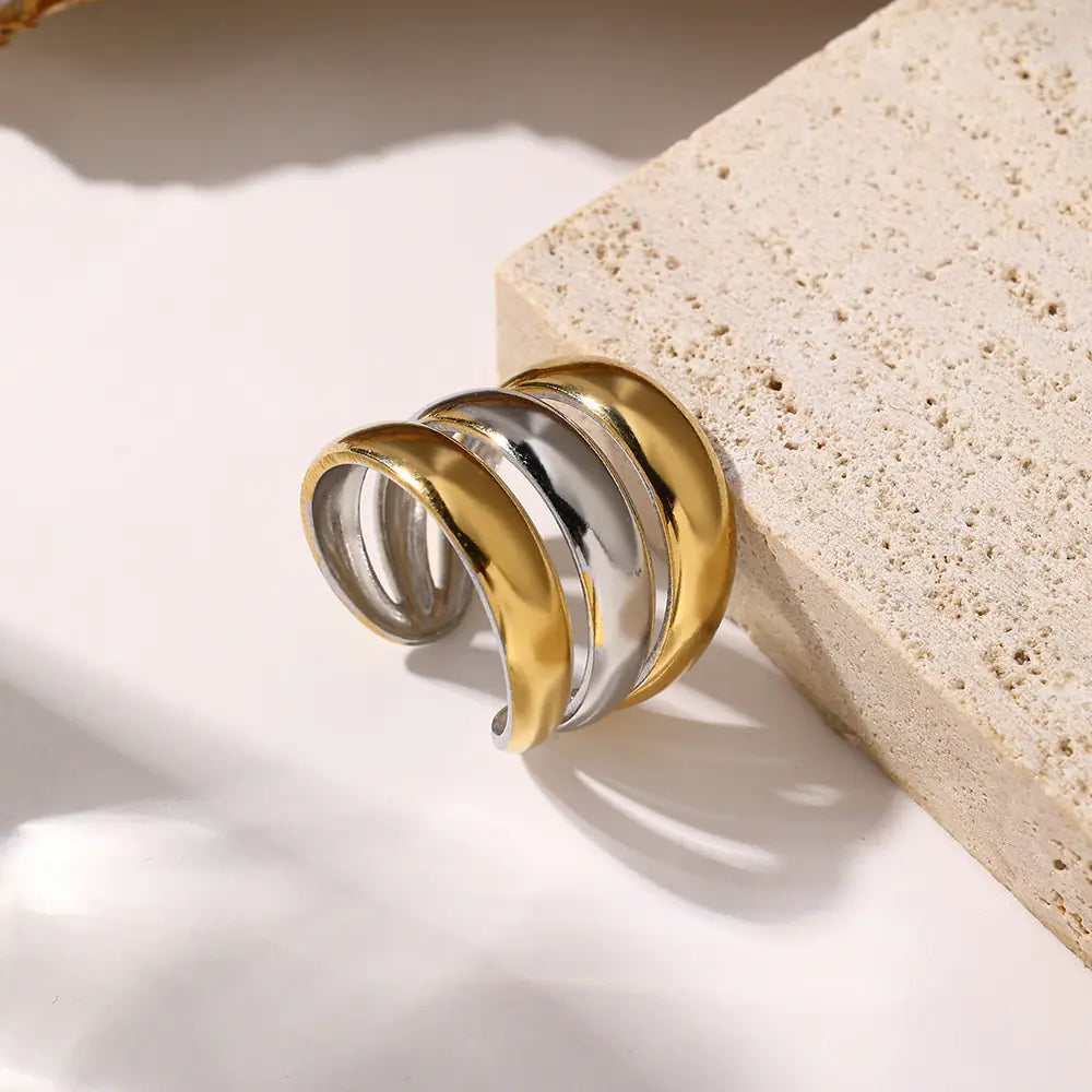 Adjustable Stainless steel three loop two-tone ring