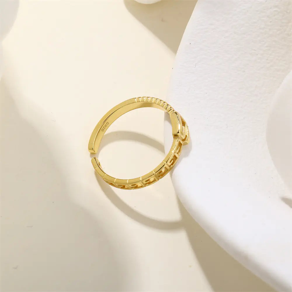 S925 Sterling Silver Belt Buckle Adjustable Gold Ring