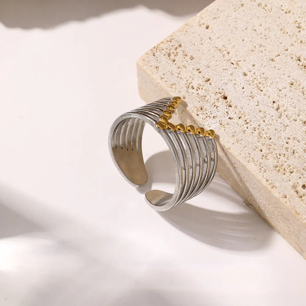 New Stainless Steel V shape Two Tone Opening Ring