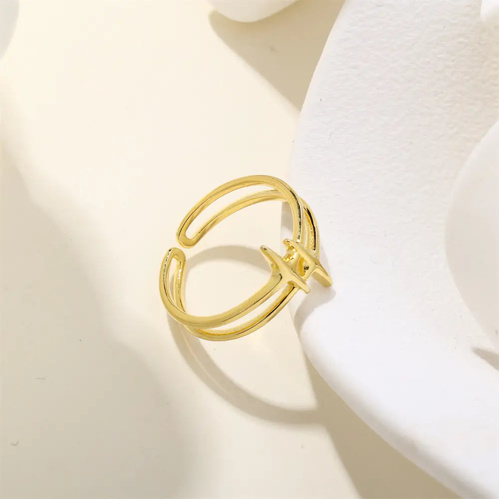S925 Silver Double-layered Quadrilateral Star Open Ring