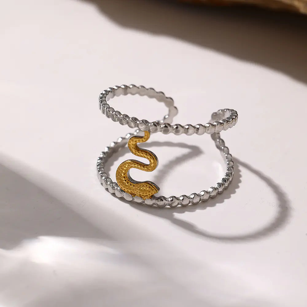 Stainless Steel Snake Two-tone Ring Adjustable