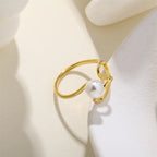 S925 Sterling Silver Lined Shell Pearl Adjustable Ring