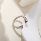 S925 Sterling Silver Red Enamel Double Gourd Open Ring