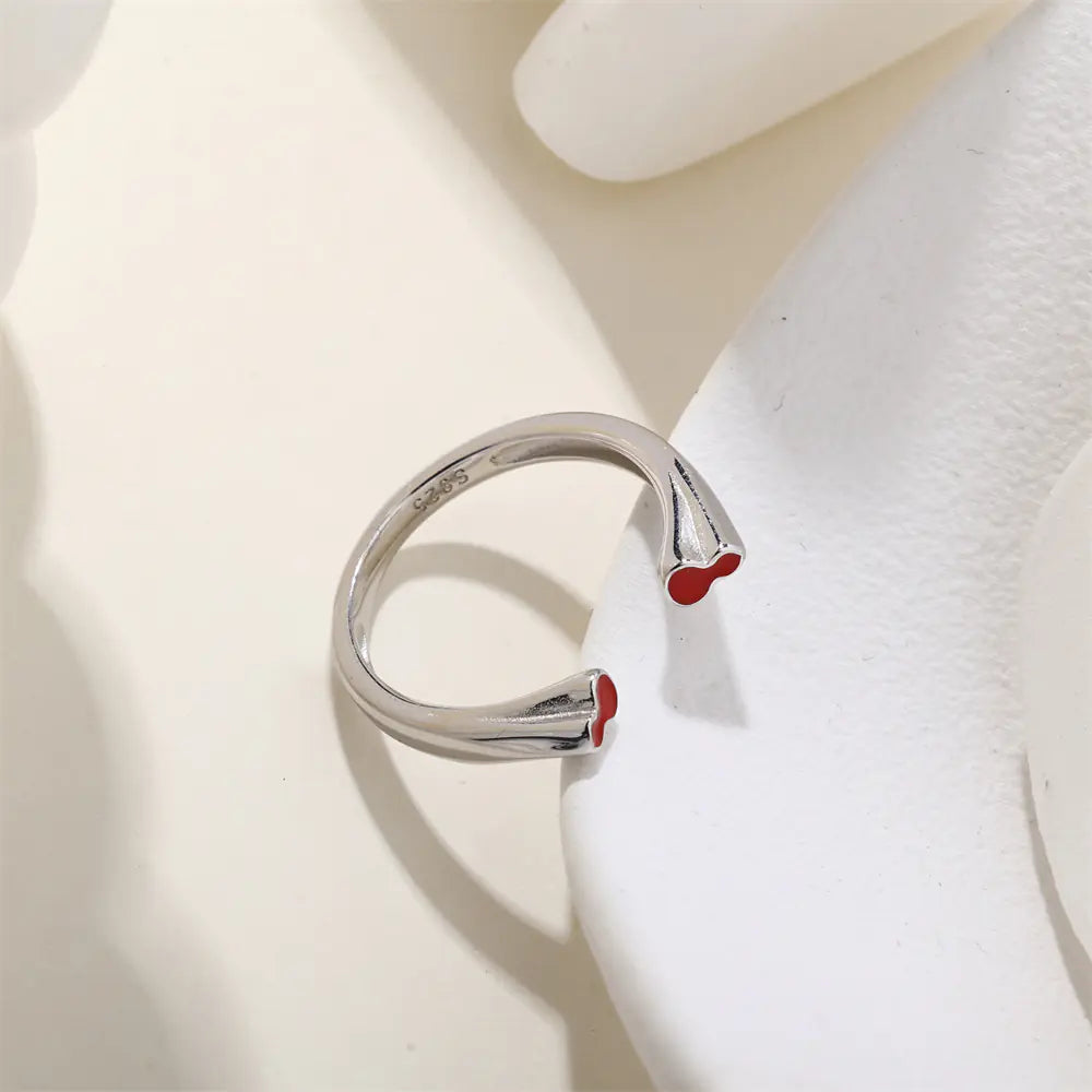 S925 Sterling Silver Red Enamel Double Gourd Open Ring