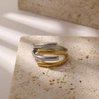 Trendy Stainless Steel Two-tone Adjustable Rings