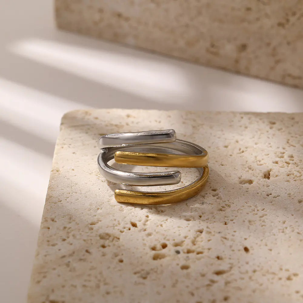 Trendy Stainless Steel Two-tone Adjustable Rings
